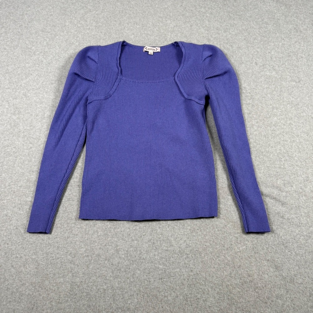 Nanette Lepore Purple Coquette Ribbed Knit Puff Shoulder Sweater Womens Small